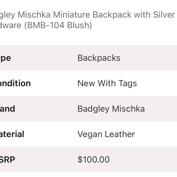 Badgley Mischka Mini Studded Backpack Quilted- Blush NWT - Picture 3 of 7